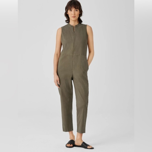 Eileen Fisher size XS Organic Cotton Hemp Jumpsuit Olive Green Ankle‎ Length